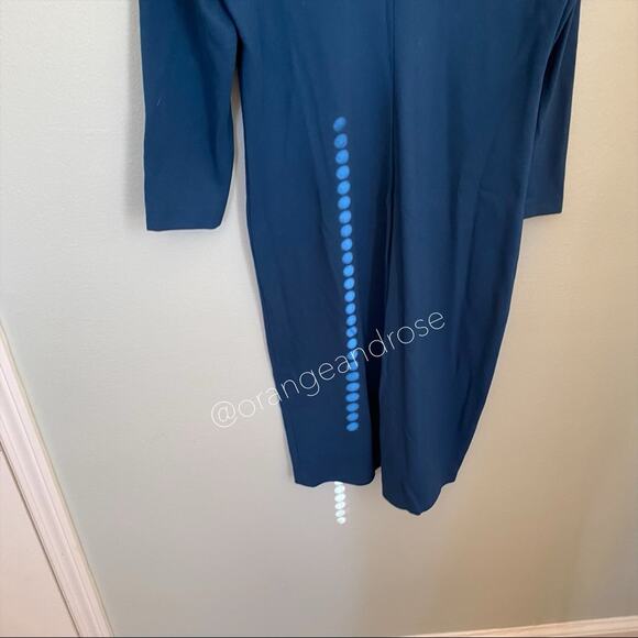 VINCE. Teal Blue Crewneck Long Sleeve Knee Length Bodycon Sheath Mini Dress L - Picture 7 of 13